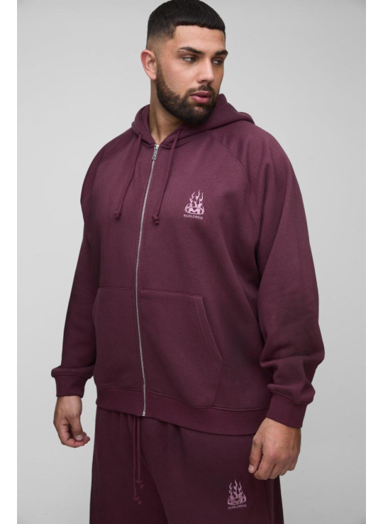 Плюс великий спортивний костюм реглан із вишитою блискавкою та капюшоном