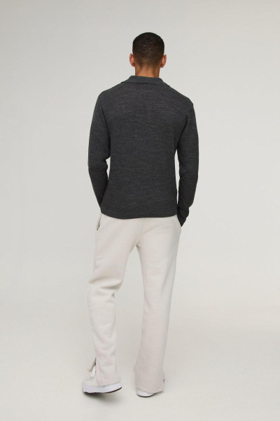 Трикотажне поло з довгими рукавами Regular Deep V Revere Collar