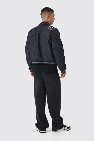 Джинсовий університетський бомбер із вишивкою