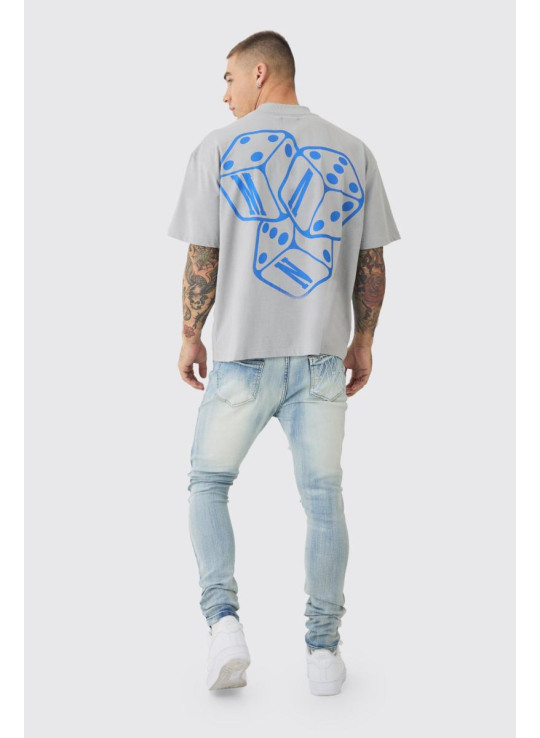 Супервузькі стрейч-блідо-блакитні байкерські джинси з рваними і відновленими накладками