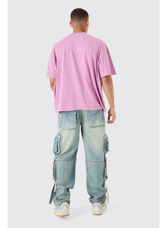 Мішкуваті світло-блакитні мішкуваті джинси з кількома кишенями та ременем карго