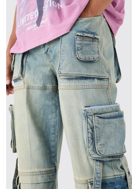 Мішкуваті світло-блакитні мішкуваті джинси з кількома кишенями та ременем карго