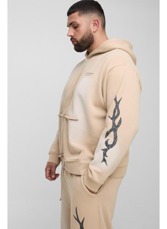 Плюс великий спортивний костюм на блискавці з малюнком і капюшоном