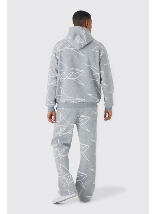 Величезний спортивний костюм із капюшоном і кльошем із принтом зірок