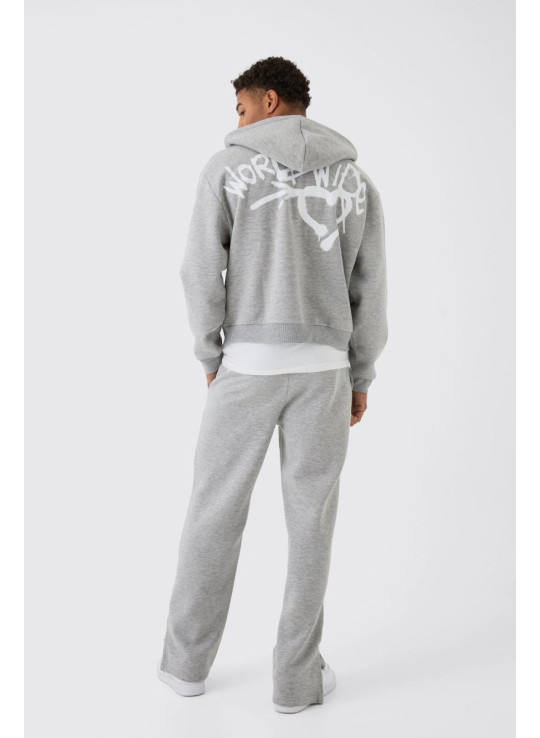 Спортивний костюм із капюшоном і розрізаним краєм із графіті