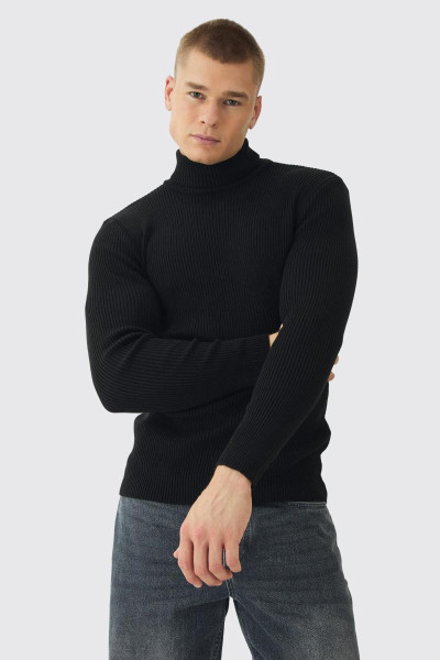 Чорний трикотажний трикотажний в'язаний джемпер Muscle Fit