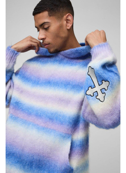 Негабаритна боксерська підходить омбре -смугаста мазка в'язана толстовка