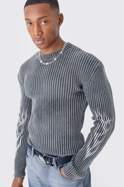 В'язаний джемпер Acid Wash з ребристою формою Muscle Fit