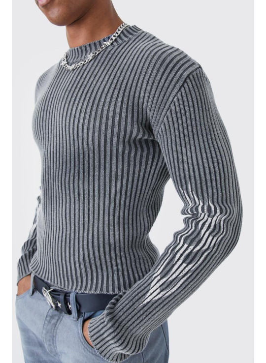 В'язаний джемпер Acid Wash з ребристою формою Muscle Fit