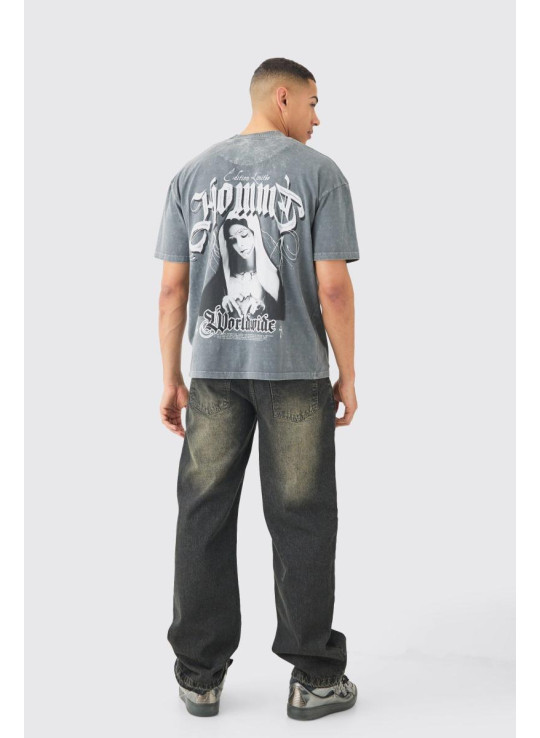 Мішкуваті сірі жорсткі джинси зі спущеним краєм