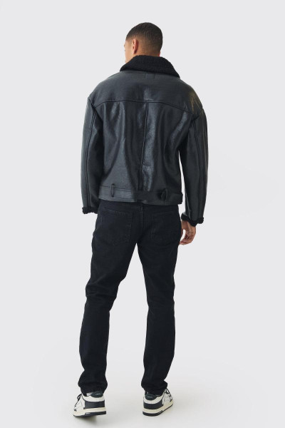 Велика чорна куртка-авіатор із PU