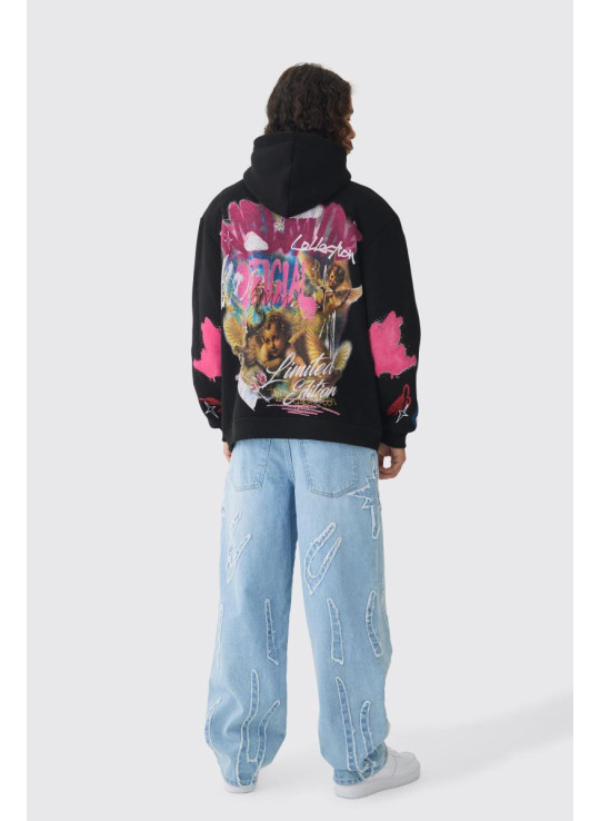 Мішкуваті жорсткі джинси з необробленими краями з аплікацією