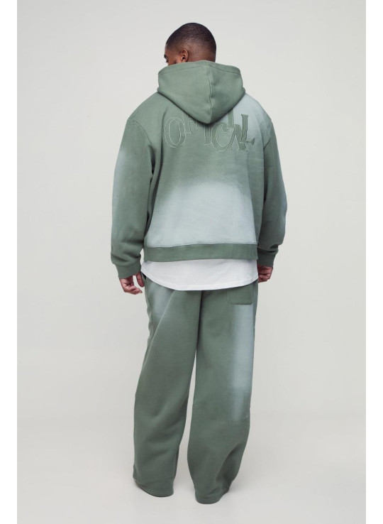 Крім того, великий спортивний костюм із капюшоном і капюшоном із розмитим одягом і аплікаціями