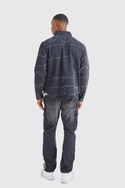 Вузькі жорсткі кльошові джинси-карго з потертими фарбами