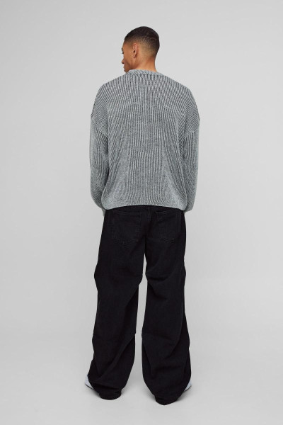Трикотажний джемпер у рубчик з круглим вирізом і запущеними плечима