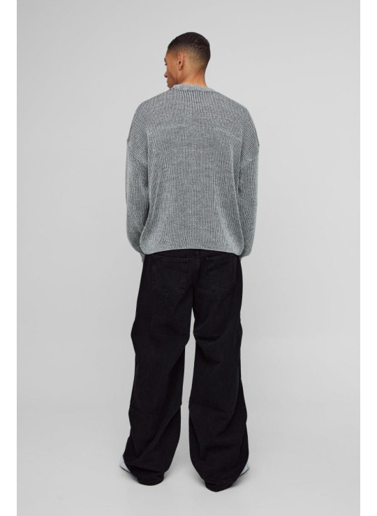 Трикотажний джемпер у рубчик з круглим вирізом і запущеними плечима