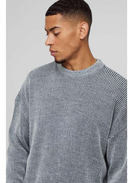 Трикотажний джемпер у рубчик з круглим вирізом і запущеними плечима