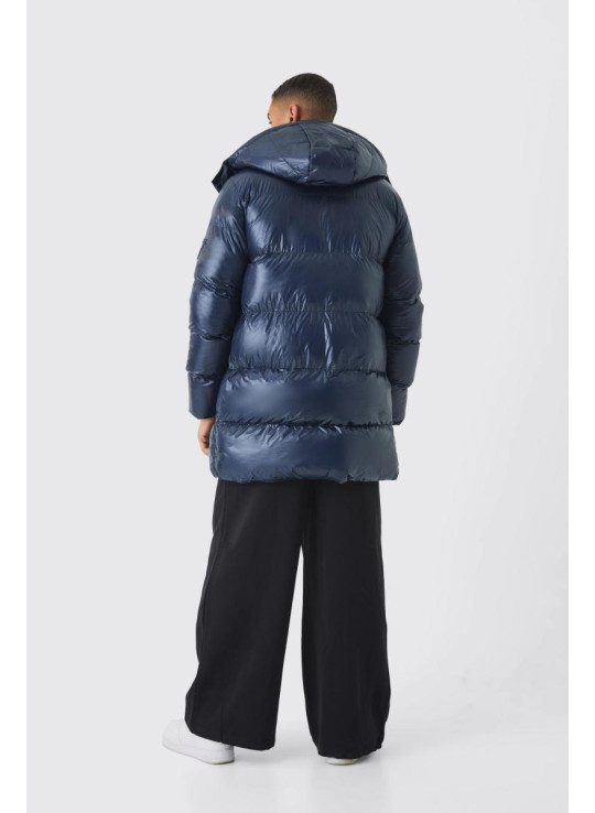 Пуховик середньої довжини з високим блиском і нейлоном