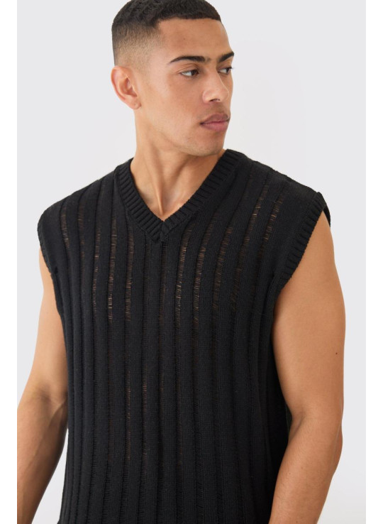 Регулярний підходить відкритий шов жилет в чорний колір