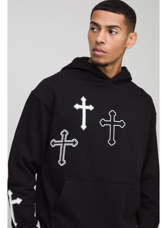 Величезний спортивний костюм із капюшоном і хрестоподібним принтом