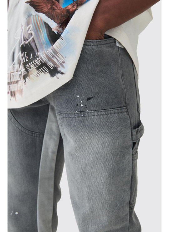 Тонкі, жорсткі столярні джинси з розкльошеними бризками фарби