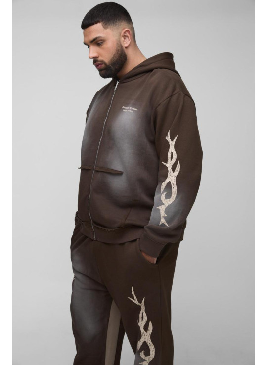 Плюс великий спортивний костюм на блискавці з малюнком і капюшоном