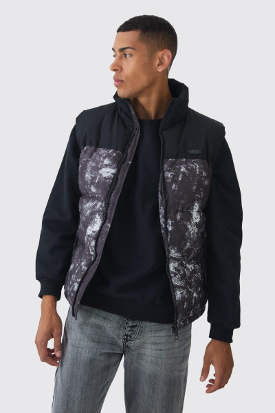 Вугільна куртка-пуховик з лійковим вирізом із кольоровими блоками