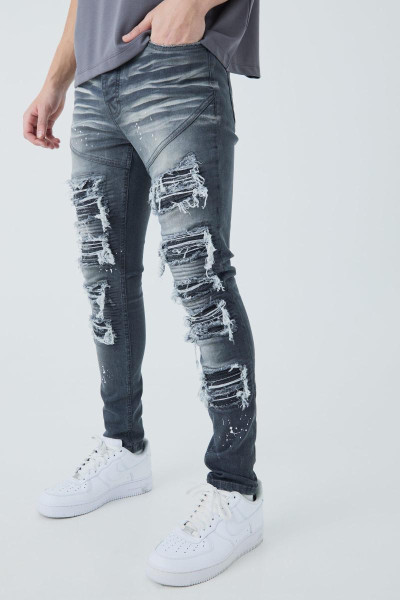 Джинси Super Skinny Biker Rip & Repair Paint Splatter