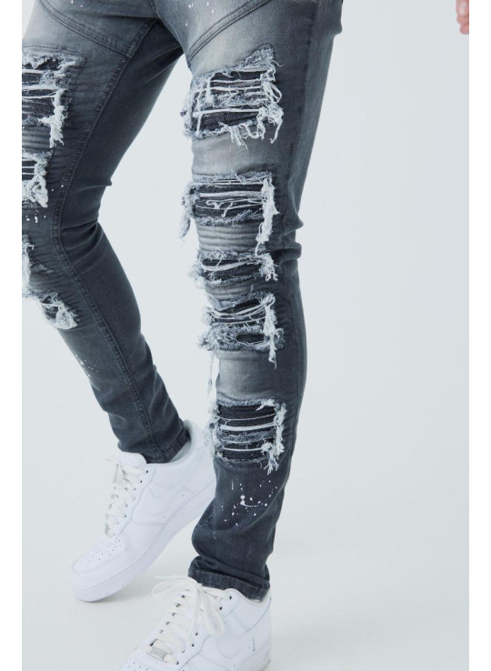 Джинси Super Skinny Biker Rip & Repair Paint Splatter