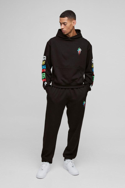 Величезний спортивний костюм із капюшоном і принтом у формі хрестика