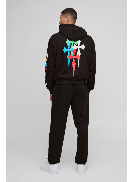 Величезний спортивний костюм із капюшоном і принтом у формі хрестика