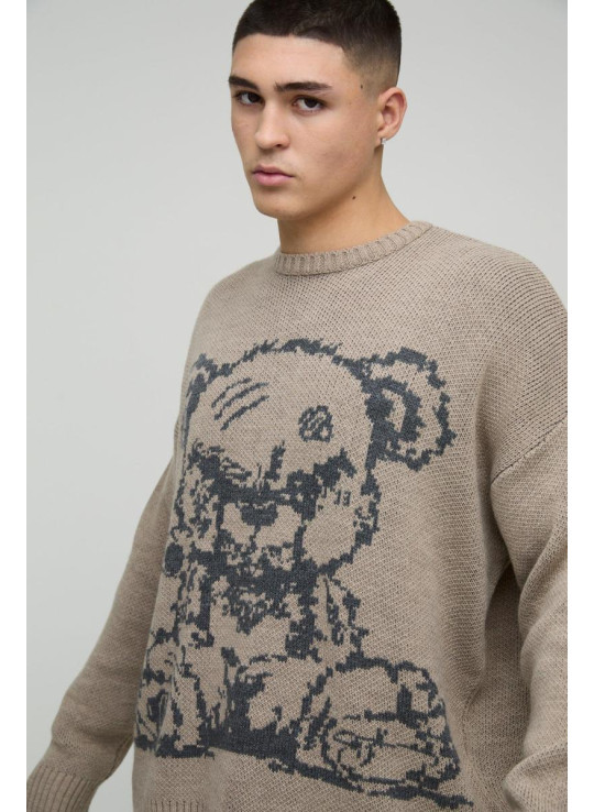 Негабаритний плюшевий графічний трикотажний джемпер