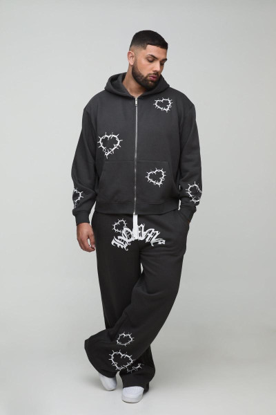 Плюс великий спортивний костюм із подвійним поясом і капюшоном у формі серця