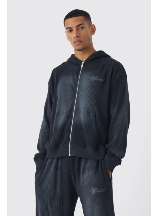 Величезний спортивний костюм з капюшоном і блискавкою, вишитою вафельною тканиною