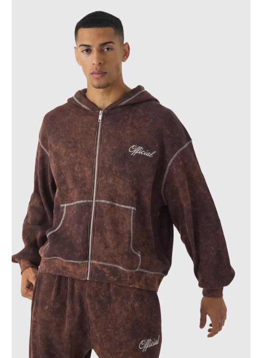 Величезний спортивний костюм з контрастним стібком і вафельними волокнами, на блискавці, з капюшоном