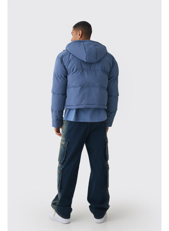 Довге пальто-пуховик 2 в 1 на блискавці, синього кольору