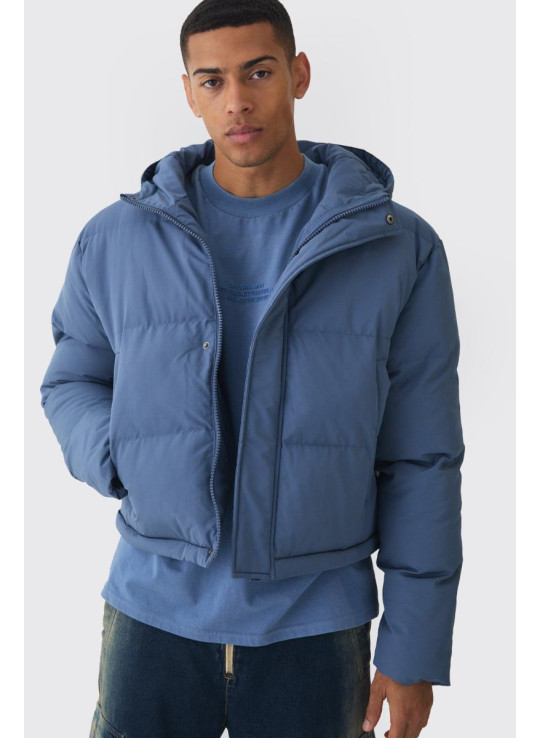 Довге пальто-пуховик 2 в 1 на блискавці, синього кольору