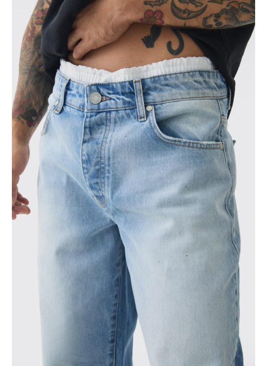 Мішкуваті світло-блакитні джинси з жорстким подвійним поясом